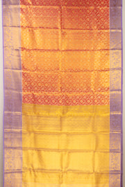 Sunset Rose Pink Kanjivaram Tissue Silk Saree With Floral Design And Peacock Border 10076704