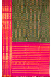 Hidden Leaf Green Kanjivaram Pure Silk Saree With Golden Zari Floral Butta Design 10076713