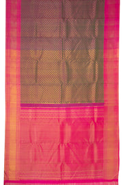 Spring Green And Strawberry Crush Pink Dual-tone Kanjivaram Pure Silk Saree With Leaf Design 10076714