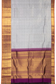 Moon Mist Grey Kanjivaram Pure Silk Saree With Floral Design And Geometric Border 10076719