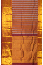 Berry Maroon Monotone Kanjivaram Pure Silk Saree With Striped Floral And Geometric Design 10076723