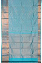 Aqua Sky Blue Monotone Kanjivaram Pure Silk Saree With Floral Design And Peacock Border 10076726