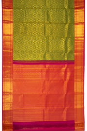 Forest Mustard Green Kanjivaram Pure Silk Saree With Floral Design And Floral Border 10076734