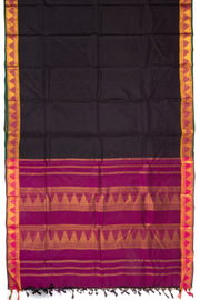 Graphite Plum Black Kanjivaram Pure Silk Saree With Temple Border 10076745