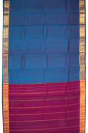 Midnight Ocean Blue Kanjivaram Pure Silk Saree With Stripes Design And Peacock Border 10076747