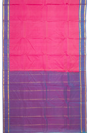 Bright Rose Pink Kanjivaram Pure Silk Saree with Contrast Blue Zari Border 10076751