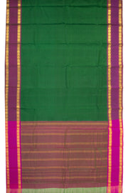 Bottle Green Kanjivaram Pure Silk Saree With Stripes Design And Thandavalam Border 10076756