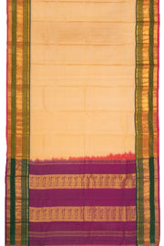 Soft Almond Beige Kanjivaram Pure Silk Saree With Stripes Design And Thandavalam Border 10076759