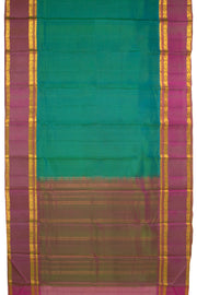 Deep Teal Green Kanjivaram Pure Silk Saree With Stripes Design And Thandavalam Border 10076761