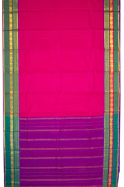 Berry Fuchsia Pink Kanjivaram Pure Silk Saree With Stripes Design And Thandavalam Border 10076763