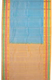 Cloudy Sky Blue Kanjivaram Pure Silk Saree With Stripes Design And Thandavalam Border 10076768