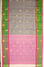 Mushroom Grey Kanjivaram Pure Silk Saree With Stripes Design And Thandavalam Border 10076769