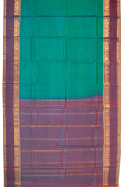 Aqua Teal Green Kanjivaram Pure Silk Saree With Stripes Design And Thandavalam Border 10076771