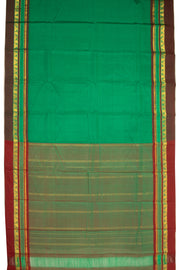 Bottle Jade Green Kanjivaram Pure Silk Saree With Stripes Design And Thandavalam Border 10076774