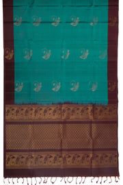 Azure Teal Blue Handloom Kanjivaram Soft Silk Saree With Paisley Motifs Design 10076780