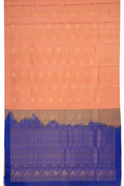 Apricot Rose Peach Handloom Borderless Kanjivaram Soft Silk Saree 10076783