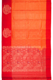 Papaya Mist Orange Handloom Kanjivaram Soft Silk Saree With Stripes Design And Peacock Border 10076784