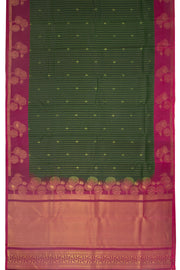Jungle Olive Green Handloom Kanjivaram Soft Silk Saree With Geometric Line Butta Design 10076786