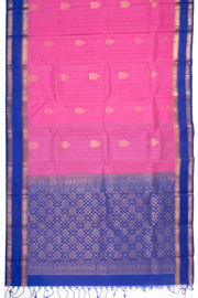 Rosette Glow Pink Handloom Kanjivaram Soft Silk Saree With Stripes And Floral Motifs Design 10076787
