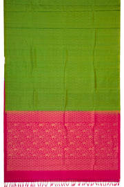 Mango Leaf Green Handloom Borderless Kanjivaram Soft Silk Saree With Geometric Line Butta Design 10076790