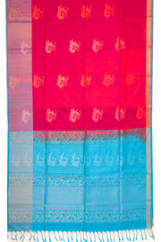 Crimson Kissed Pink Handloom Kanjivaram Soft Silk Saree With Peacock Motifs Design And Peacock Border 10076793