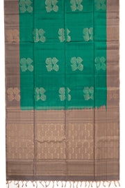 Deep Cyan Green Handloom Kanjivaram Soft Silk Saree With Leaf Motifs Design And Leaf Border 10076795