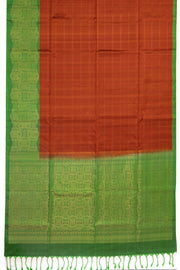 Toffee Ember Brown Handloom Kanjivaram Soft Silk Saree With Double-Line Checked Design And Floral Border 10076800