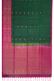 Deep Woodland Green Handloom Kanjivaram Soft Silk Saree With Leaf Butta Design And Floral Border 10076802