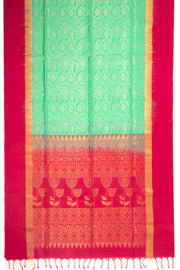 Pista Mint Green Handloom Kanjivaram Soft Silk Saree With Floral Design 10076804