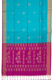 Seaside Teal Blue Handloom Kanjivaram Soft Silk Saree With Paisley Design And Zari Border 10076805