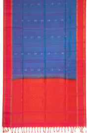 Iris Dream Blue Handloom Kanjivaram Soft Silk Saree With Stripes And Floral Butta Design 10076808