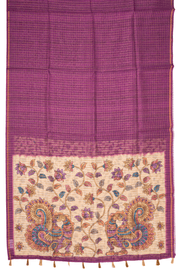 Purple Kalamkari Print Semi Linen Saree 10077244