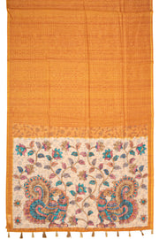 Yellow Kalamkari Printed Semi linen Saree 10077245