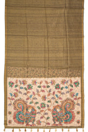 Green Kalamkari Printed Semi linen Saree 10077246