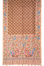 Dark Brown Printed Semi Tussar Silk Saree 10077252