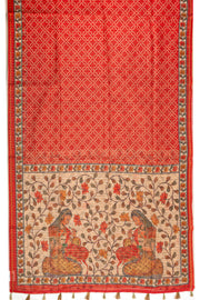 Red Bandhani Print Semi Linen Saree 10077257