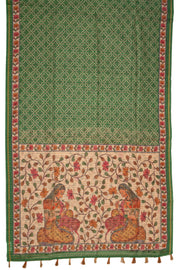 Green Bandhani Print Semi Linen Saree 10077258
