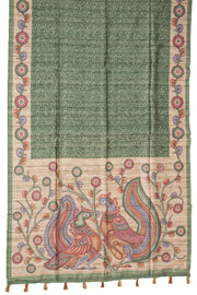 Green Kalamkari Print Semi Tussar Silk Saree 10077262