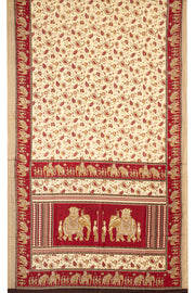 Beige and Red Kani Printed Silk Saree 10077874