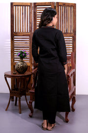 Black Hand Embroidered Cotton Kurta 10062707