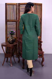 Green Hand Embroidered Cotton Kurta 10062703