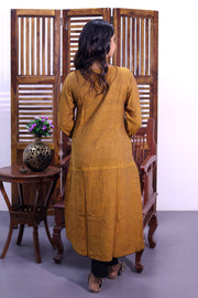 Ochre Yellow Hand Embroidered Cotton Kurta 10062671