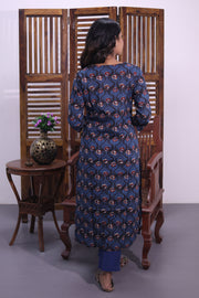 Blue Hand Block Printed Cotton Kurta 10062695