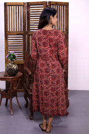 Rosewood Pink Hand Block Printed Cotton Dress 10062674