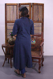 Blue Hand Embroidered Cotton Kurta 10062697