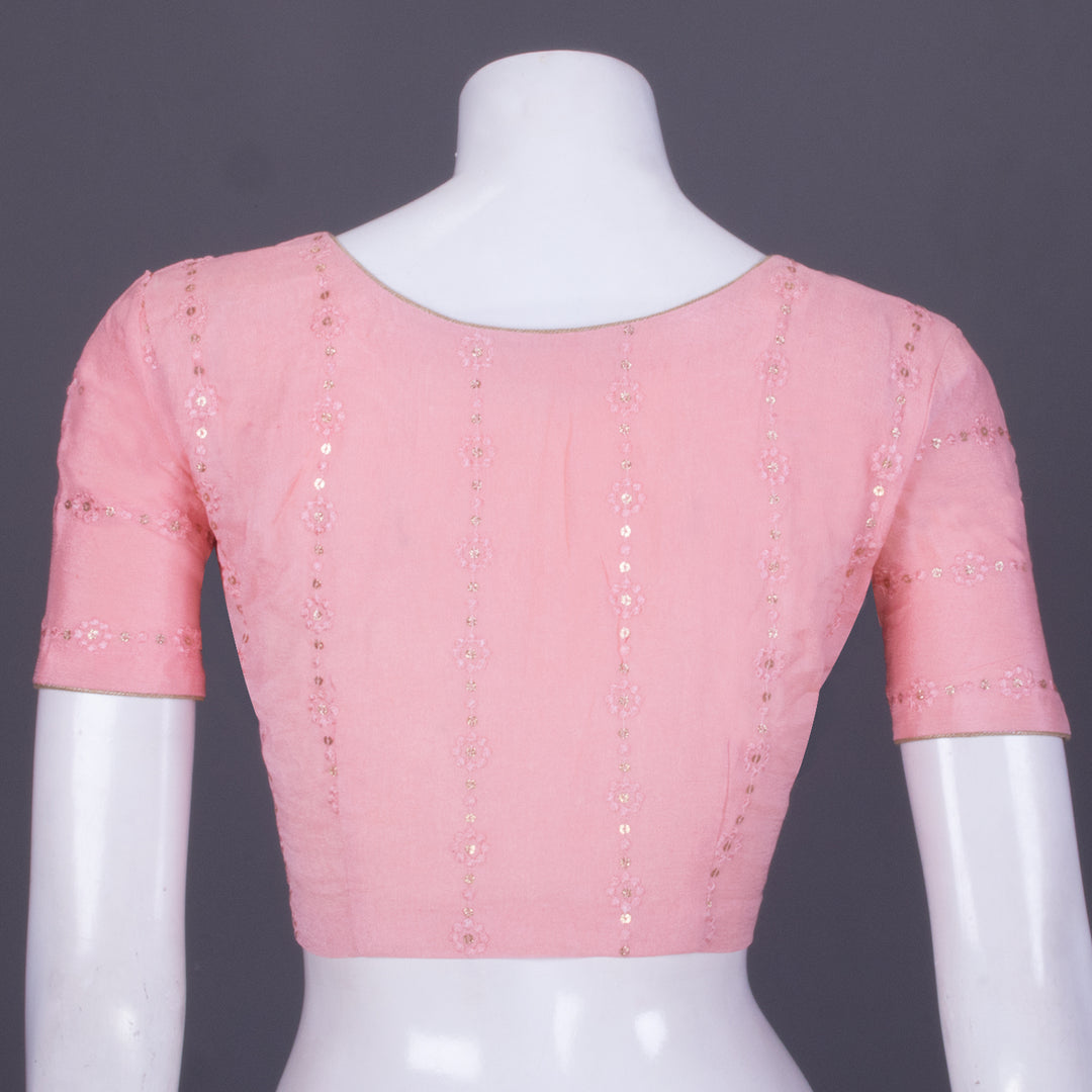 Pink Sequin Embroidered Georgette Blouse 10069798 - Avishya