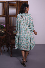 Blue Printed Midi Coat Cotton Dress With Jacket 10062645