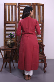 Maroon Hand Embroidered Cotton Kurta 10062689