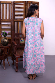 Blossom Pink Hand Block Printed Cotton Dress 10062656