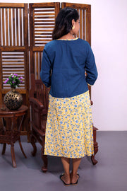 Yellow Hand Block Printed Midi Coat Cotton Dress With Jacket 10062643